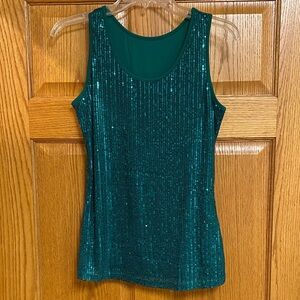 Emerald Green Sequin Tank Top Women’s Medium Sleeveless Party Top